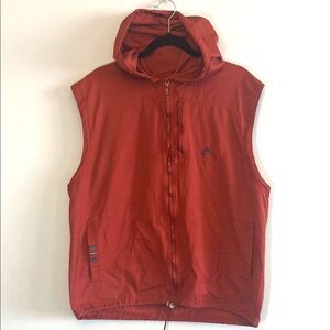 Adidas Men's Rust Hooded Windbreaker Vest Vintage Y2K Sleeveless Size Large